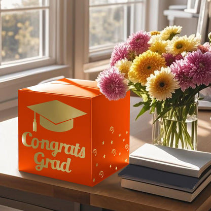 Graduation Card Box Holder, Congrats Grad Foldable Cardboard Decorations Box for Graduation Party Decoration and Grad Parties (Black)