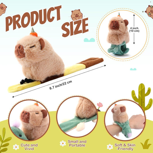 Soulchen 6 Pcs Cute Capybara Party Favors Slap Bracelets for Kids Stuffed Animal Plush Slap Bracelets Bulk Capybara Wrist Bands for Birthday Gifts Goodie Bag Fillers