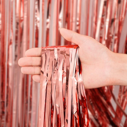 Voircoloria 3 Pack 3.3x8.2 Feet Gold Foil Fringe Backdrop Curtains, Tinsel Streamers, Fringe Backdrop for 2025 New Years Eve, Graduation, Birthday, Baby Shower, Gender Reveal, Disco Party - Colors B