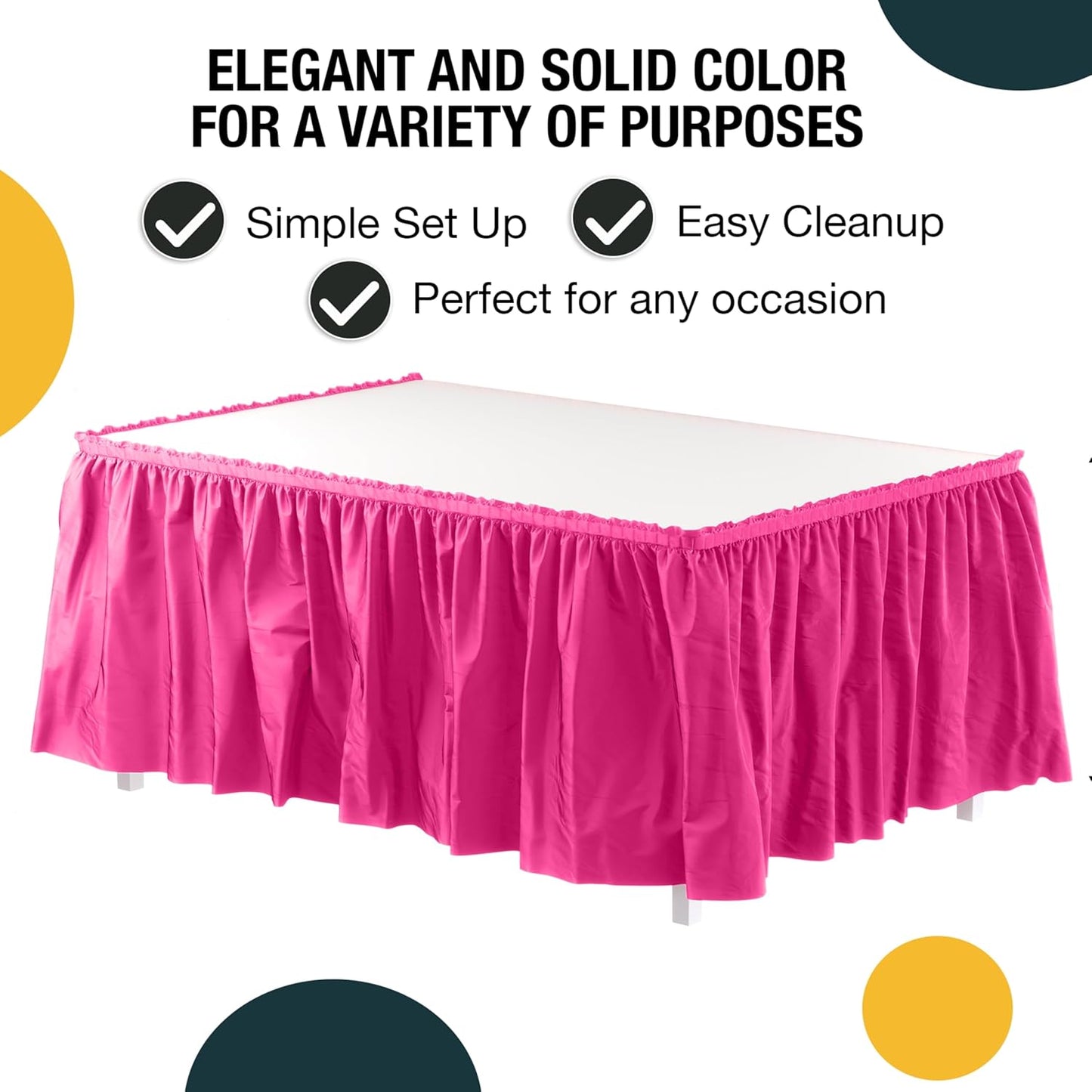 Exquisite Ruffle Table Skirt Black 6 Pack 14 Ft Long Table Skirts for Rectangle Tables 6ft Plus or Round Tables Skirts with Adhesive Strip for Gender Reveal Decor & Happy Birthday Parties