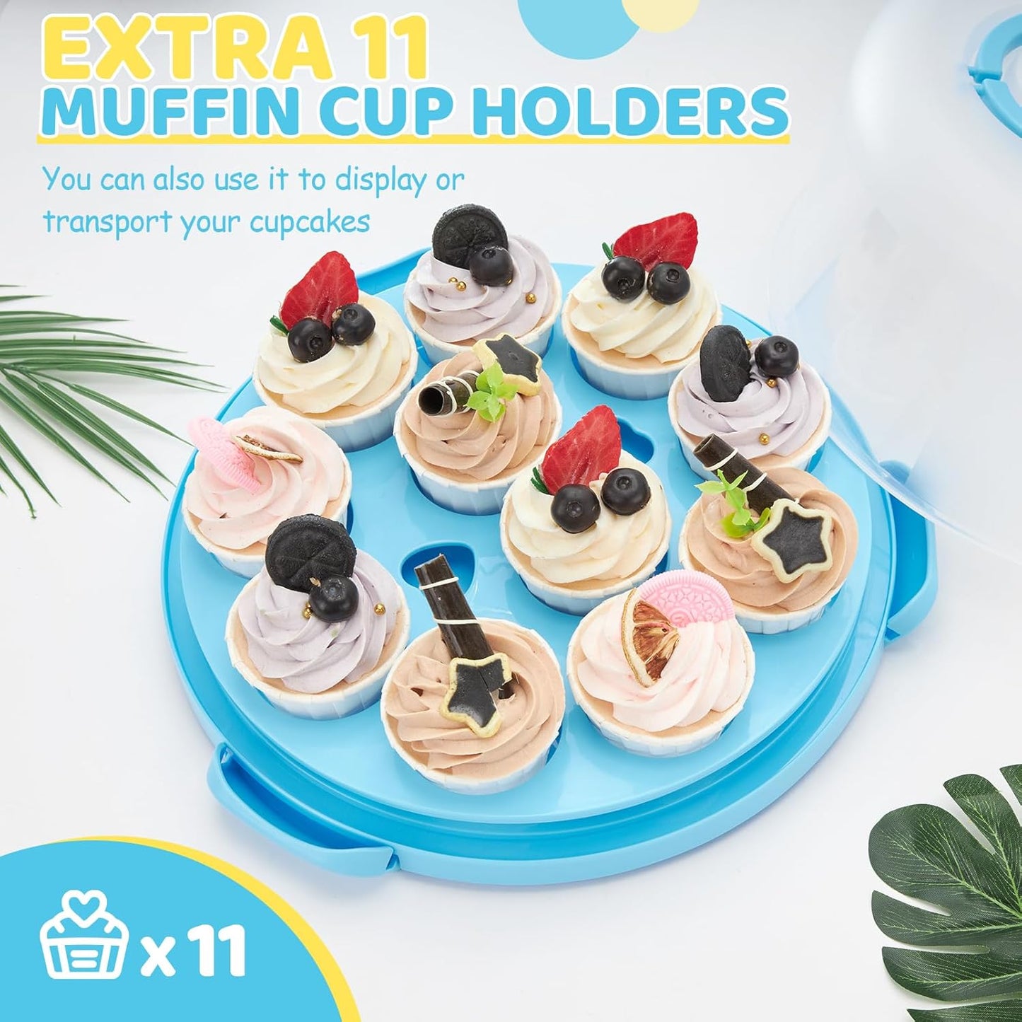 Cake Carrier with Lid and Handle, Ohuhu BPA-Free Cake Containers Cake Holder for 10 inch Cake with 2 Handle Cupcake Carrier - Plastic Cover Two Sided Base for Transport Pie Nut Fruit Mothers Day Gifts