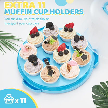 Cake Carrier with Lid and Handle, Ohuhu BPA-Free Cake Containers Cake Holder for 10 inch Cake with 2 Handle Cupcake Carrier - Plastic Cover Two Sided Base for Transport Pie Nut Fruit Mothers Day Gifts