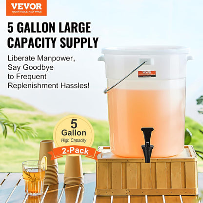 VEVOR Beverage Dispenser, 5 Gallon *2 Drink Dispensers for Parties, Plastic Juice Dispenser with Spigot and Lid, Iced Tea Lemonade Juice Water Dispenser, for Restaurants, Hotels, Parties, 2 Pack