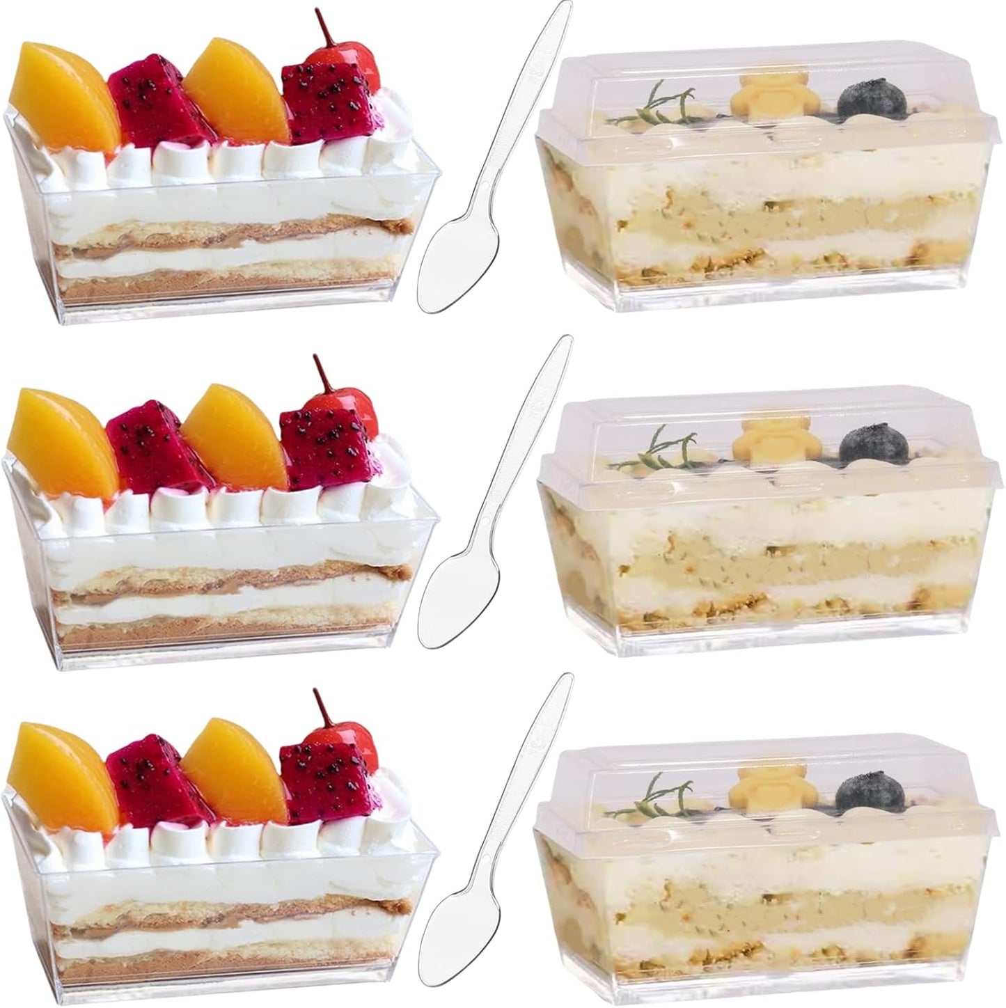 40 Pack 6.8 oz Dessert Cups with Spoons, Clear Ribbed Ice Cream Bowl with Retro Stripes, Mini Dessert Shooter for Pudding Fruit, Elegant Parfait/Sundae Bowls for Party & Home Use