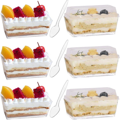 40 Pack 6.8 oz Dessert Cups with Spoons, Clear Ribbed Ice Cream Bowl with Retro Stripes, Mini Dessert Shooter for Pudding Fruit, Elegant Parfait/Sundae Bowls for Party & Home Use