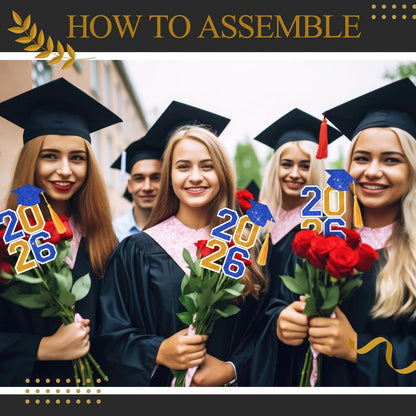 10 Pcs Graduation Table Centerpieces Sticks with Tassels, class of 2026 Grad Cap Picks Table Decoration Cupcake Toppers for Party Centerpiece Decoration Supplies(Blue and Gold)