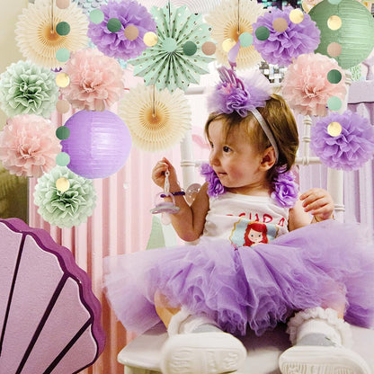 Sage Green and Purple Party Decorations Baby Shower Girl Decorations Sage Green Purple Pink Birthday Party Light Purple Blush Pink Tissue Paper Pom Poms Beige Fans Kit for Wedding Engagement