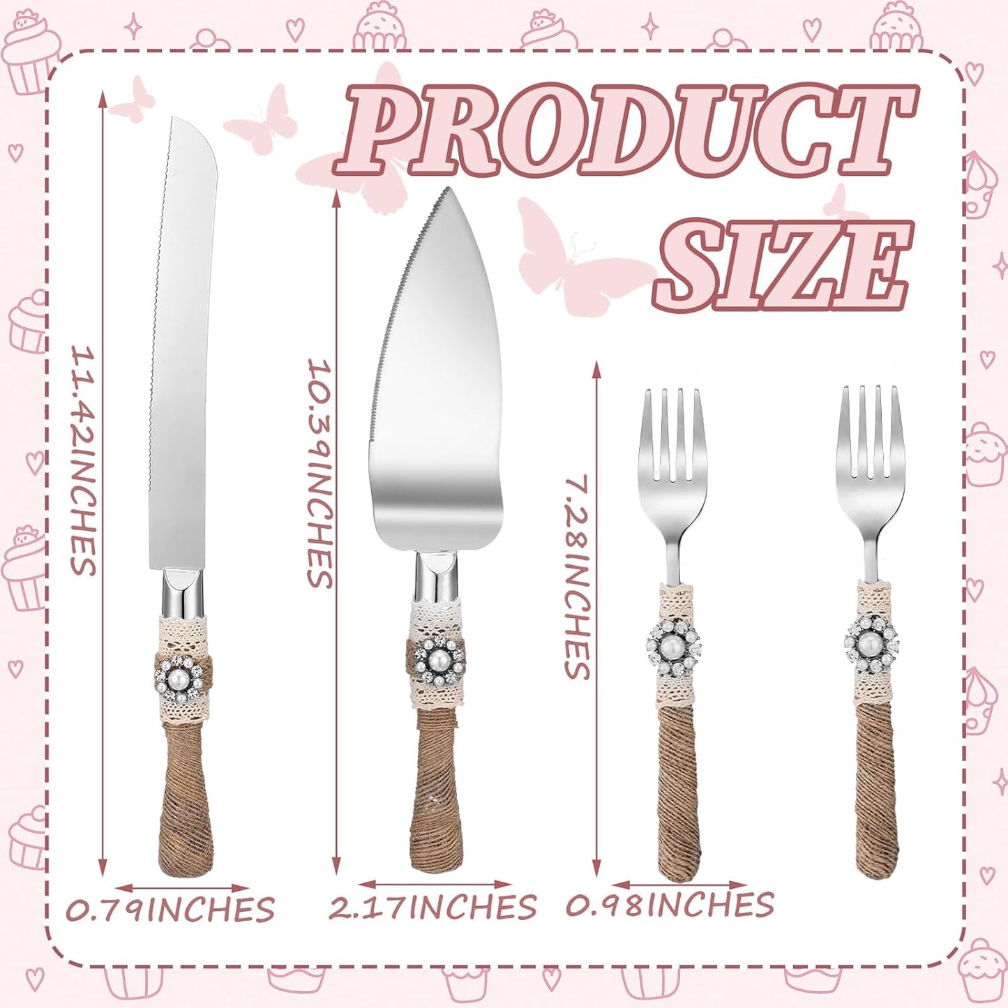 Wedding Cake Knife and Server Set Lace Rustic Handle Cake Cutting Set Pie Dessert Servers for Weddings Anniversaries Bridal Shower Couples Engagement Gifts