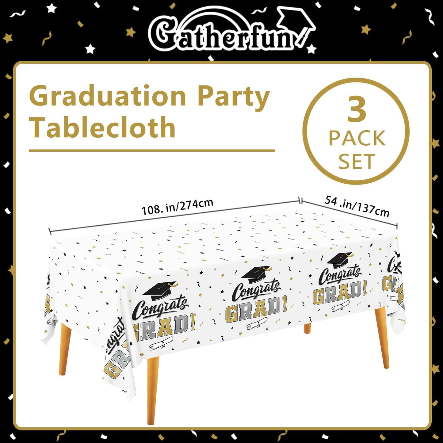 Gatherfun Graduation Party Decorations, Gongrats Grad Tablecover for Graduation Party Supplies, 3 pcs Green Table Cloths, 54"x108"