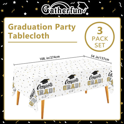 Gatherfun Graduation Party Decorations, Gongrats Grad Tablecover for Graduation Party Supplies, 3 pcs Green Table Cloths, 54"x108"