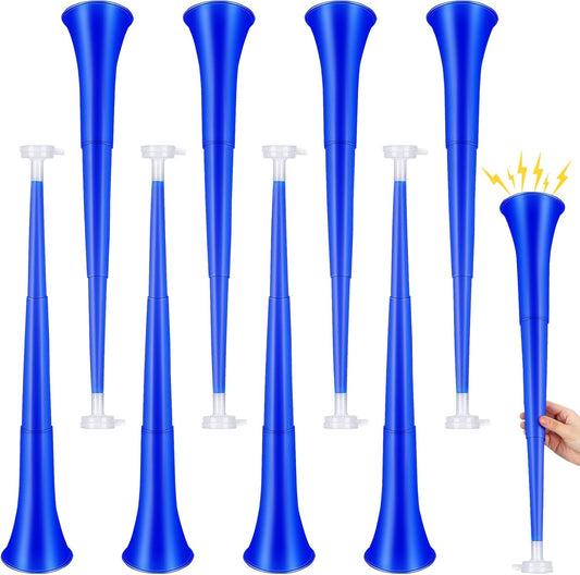 Honoson 8 Pieces Collapsible Vuvuzela Stadium Horn Plastic Blue Cheer Blow Horns Soccer Trumpet Noisemakers Loud Sound for Sporting Events Football Graduation Games School Party Supplies