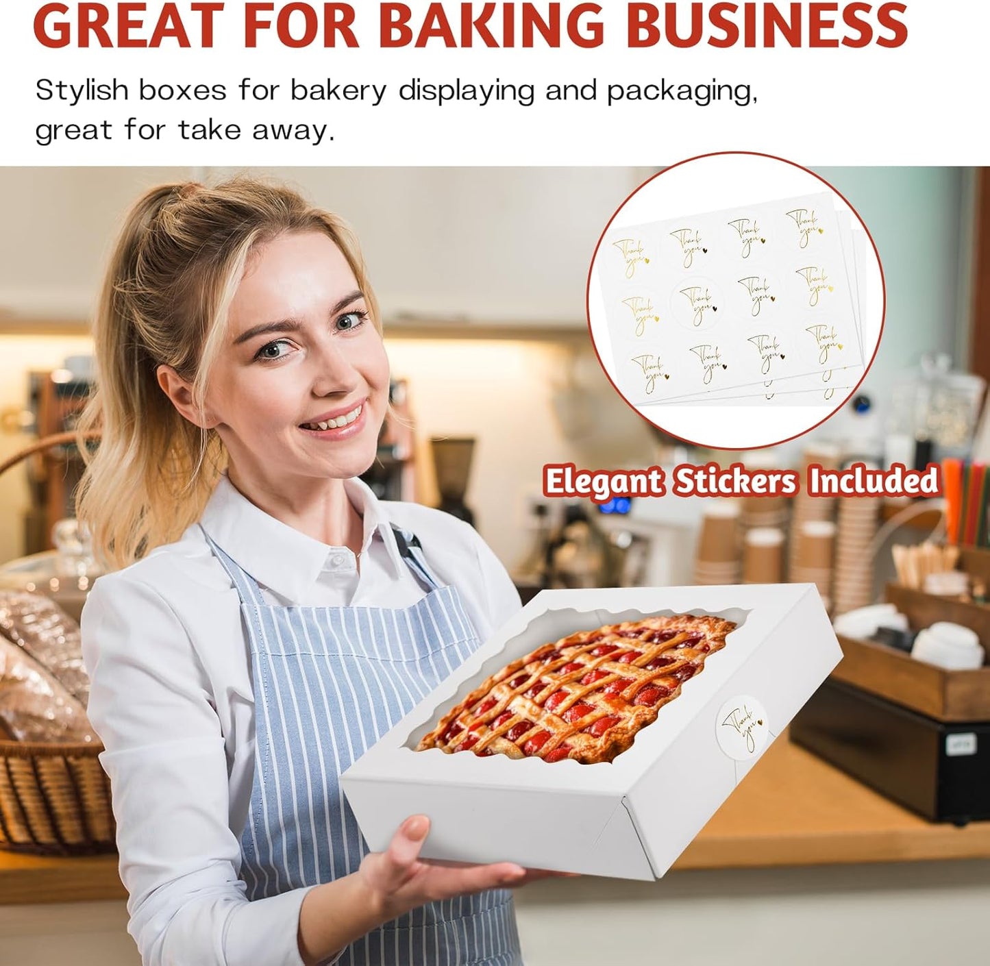 ZORRITA 30 Pack Auto Pop-up Cookie Boxes with Window, 12" x 8" x 2.5" White Bakery Boxes Treat Boxes for Chocolate Covered Strawberries, Breakable Heart, Sugar Cookies, Cake Pops, Donuts, Pastries