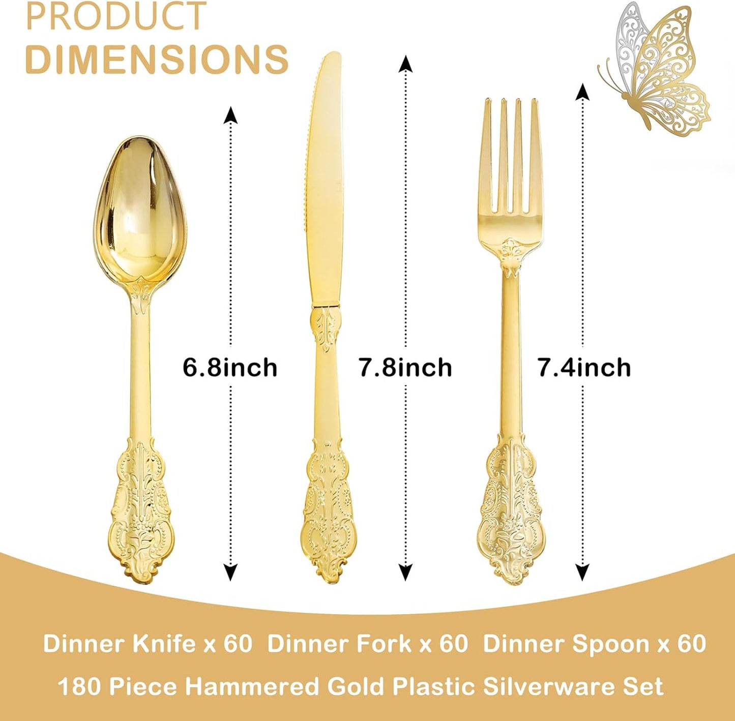 Supernal 360pcs Silver Plastic Cutlery,Elegant Plastic Silverware,Silver Hammed Silverware,Disposable Flatware,Include 120 Forks,120 Knvies,120 Spoons,Perfect for Birthday,Party,Wedding