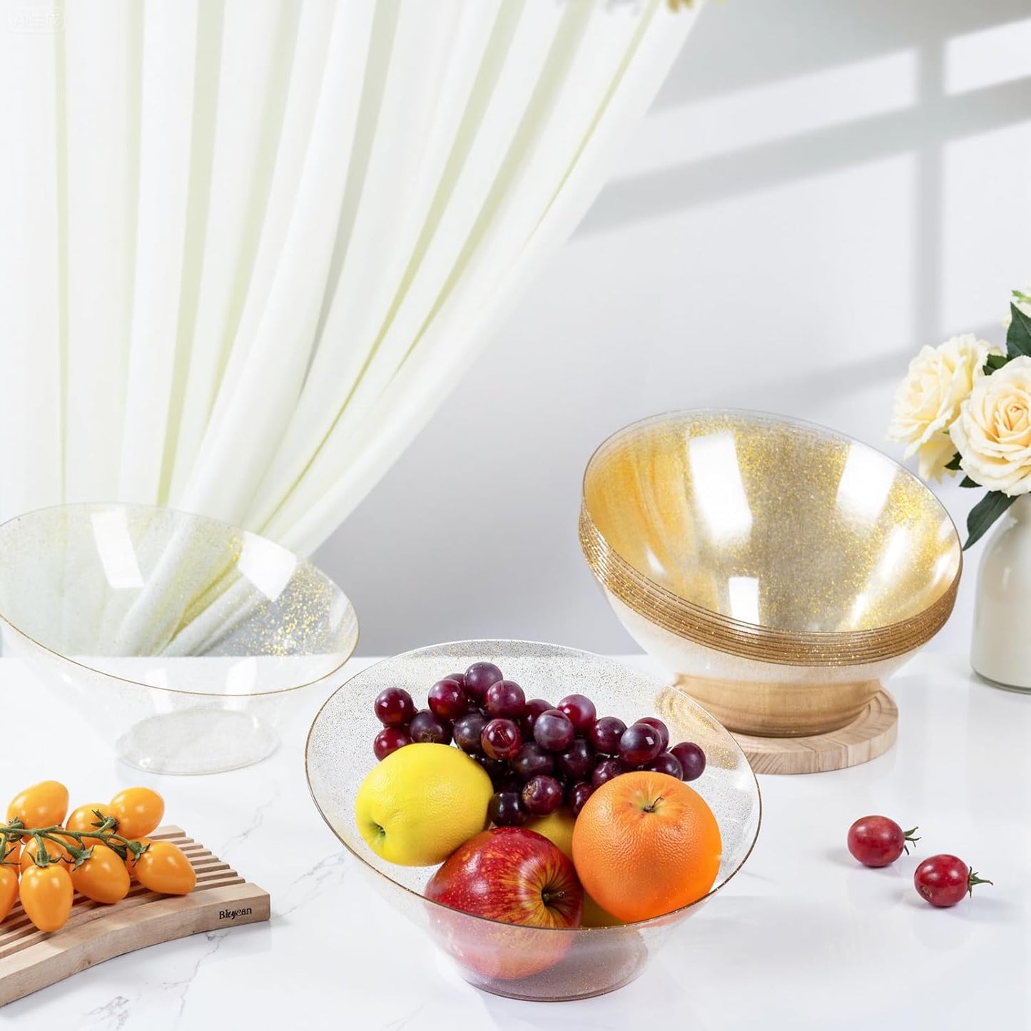 bUCLA 54 OZ Clear Plastic Serving Bowls (12 Pack) - Angled Serving Bowls Disposable for Chip&Candy - Party Table Salad and Fruit