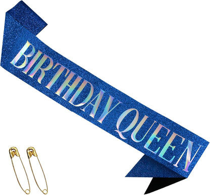 RUDONG M Birthday Queen Sash Glitter - Gold Birthday Sash for Women & Girls | Sweet 16/18th/21st/30th/40th/50th/60th/70th, All-Age Celebration Party Decor
