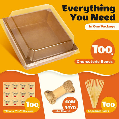 20Pcs Small Charcuterie Boxes with Clear Lids - Paper Mini Charcuterie Boxes To Go, Disposable Food Container with Lid, Dessert Boxes for Sandwich, Cookie, Sushi, Cake Slice, and Strawberries