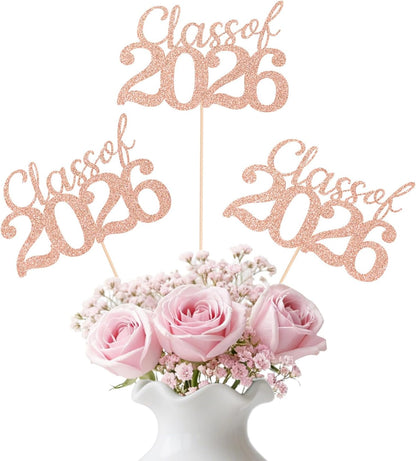 Gold Class of 2026 Double-sided Graduation Table Centerpieces, 12 Pcs Grad Party Decorations with Sticks, Graduation 2026 Party Supplies for Table Decor