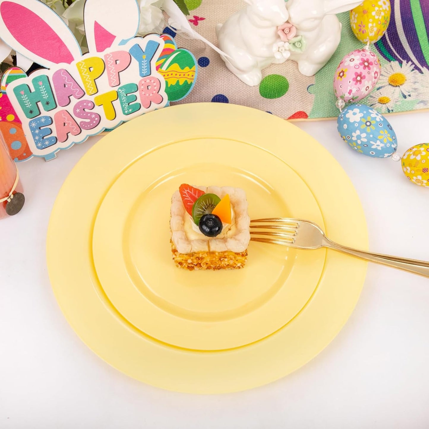 FLOWERCAT 60PCS White Plastic Plates - Heavy Duty White Disposable Plates for Mother's Day/Birthday Party/Wedding -serve for 30 guests Include 30PCS 10.25" & 30PCS 7.5" Plates for Party