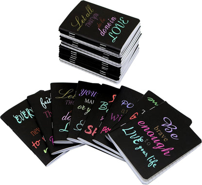 YYaaloa 48pcs Mini Notepads Black Inspirational Pocket Notebooks, Happy Journal Small Notebooks Bulk for Party Office Home Coworkers Travel Gift Present Supplies (48pcs-8styles, Black Inspirational)
