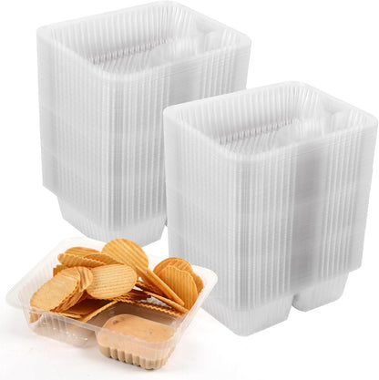 200 Pcs 12oz 6.5''x5'' Plastic Nacho Trays, Small Disposable Tray for Nachos & Cheese Dip, Clear Nacho Containers for Chip, 2 Compartment Movie Night Snack Trays Great for Snacks, Fair Foods