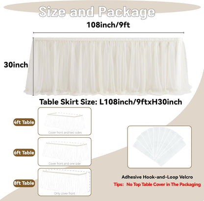 72inch Champagne Gold Tulle Table Skirts for Rectangle Round Tables, Gold Grim Ruffle Tulle Tutu Cloth Table Skirt 6ft for Wedding Birthday Party Cake Dessert Decor(No Top Cover)