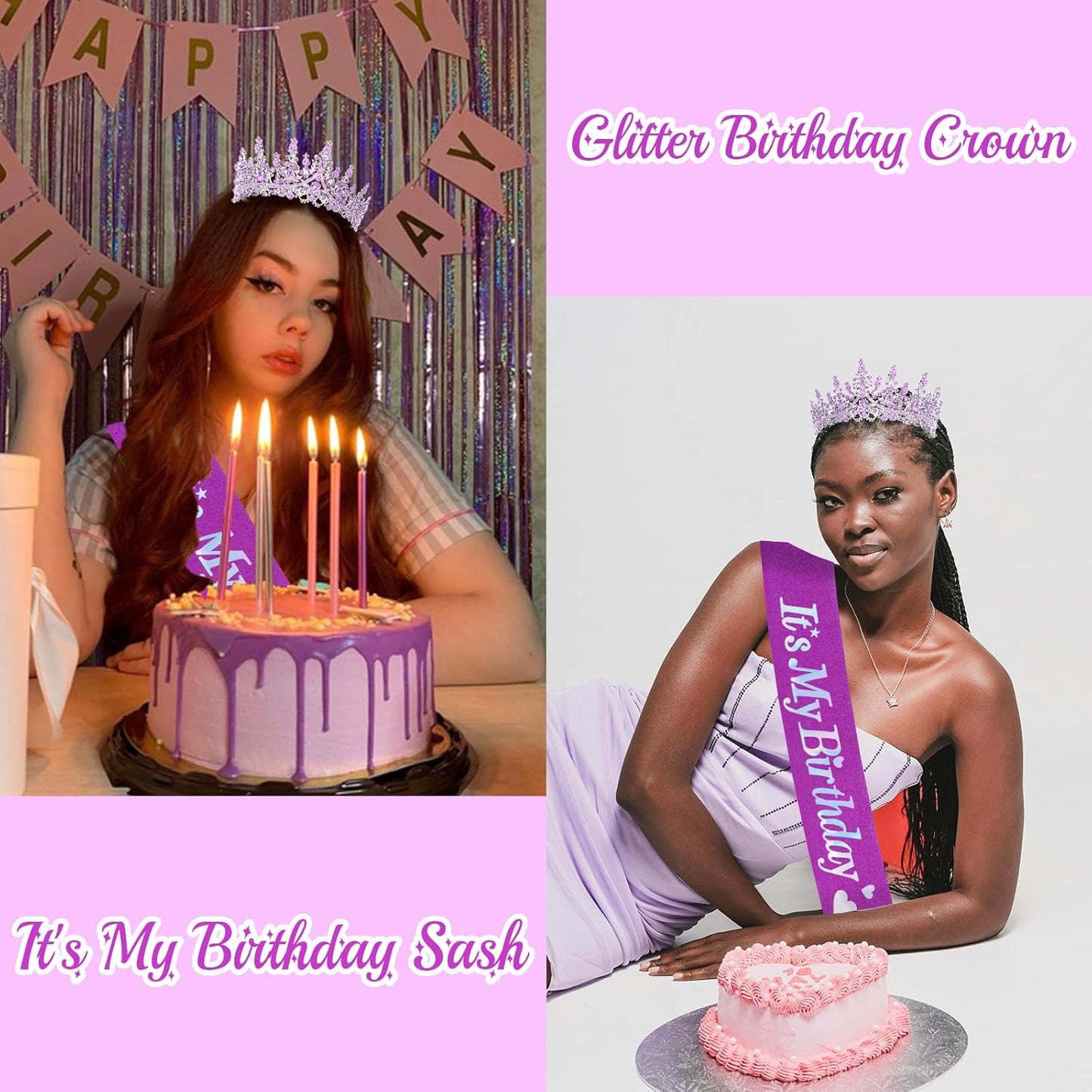 CURASA Birthday Tiara and Sash - Silver Birthday Crown for Women, Perfect for Parties and Celebrations