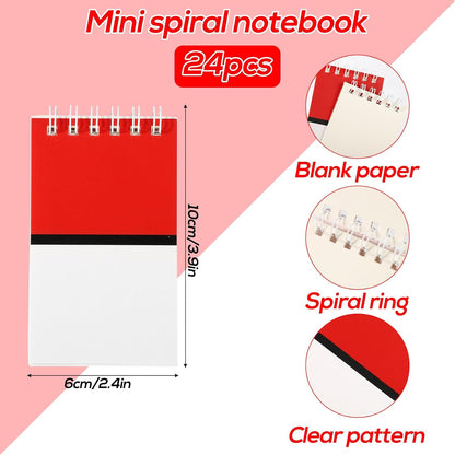 24pcs Mini Spiral Notebooks, Red White Cartoon Pocket Notepads Anime Game Theme Party Supplies for Boys Girls Classroom Rewards Birthday Gifts & Goodie Bag Stuffers