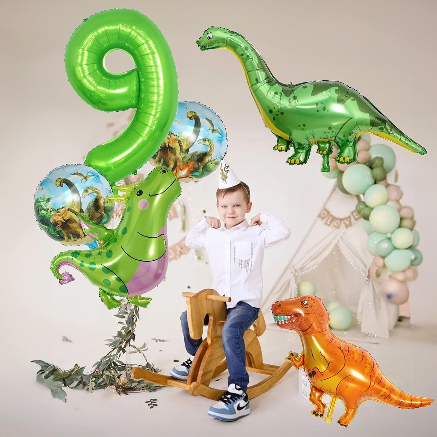 Dinosaur 5th Birthday Decorations, Dinosaur Birthday Party Decorations with Giant Inflatable Dinosaur Balloons 40 Inch Helium Foil Mylar Number 5 Balloons for Dinosaur Theme Birthday Party Decorations