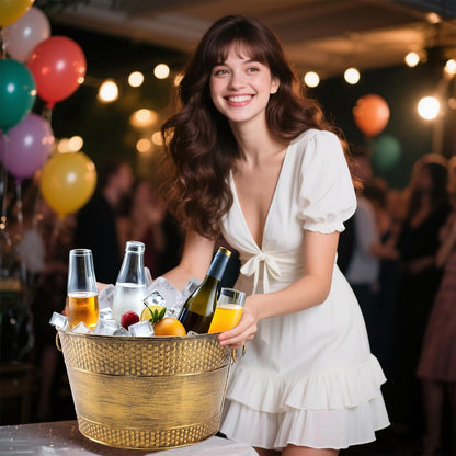 Metal Ice Bucket Galvanized Beverage Tub, Drink Buckets Large Cooler for Wine Beer Champagne Cocktails for Catering, Bars, Parties, Outdoor Events (Black-1PC)