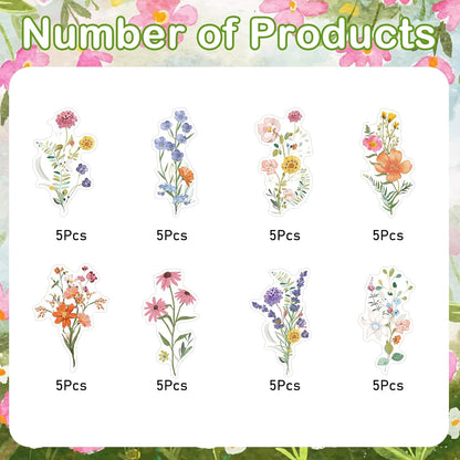 Rngmsi Flower Birthday Cupcake Toppers Decorations, 40PCS Wildflower Baby in Bloom Baby Shower Cake Decorations for Girls Women, Garden Floral Fairy Party Decor