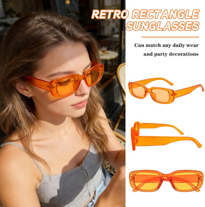 SUNOVELTIES 10 Pack Rectangle Sunglasses for Women Retro Narrow Square Glasses 90s Aesthetic Vintage Eyewear Uniex Adult