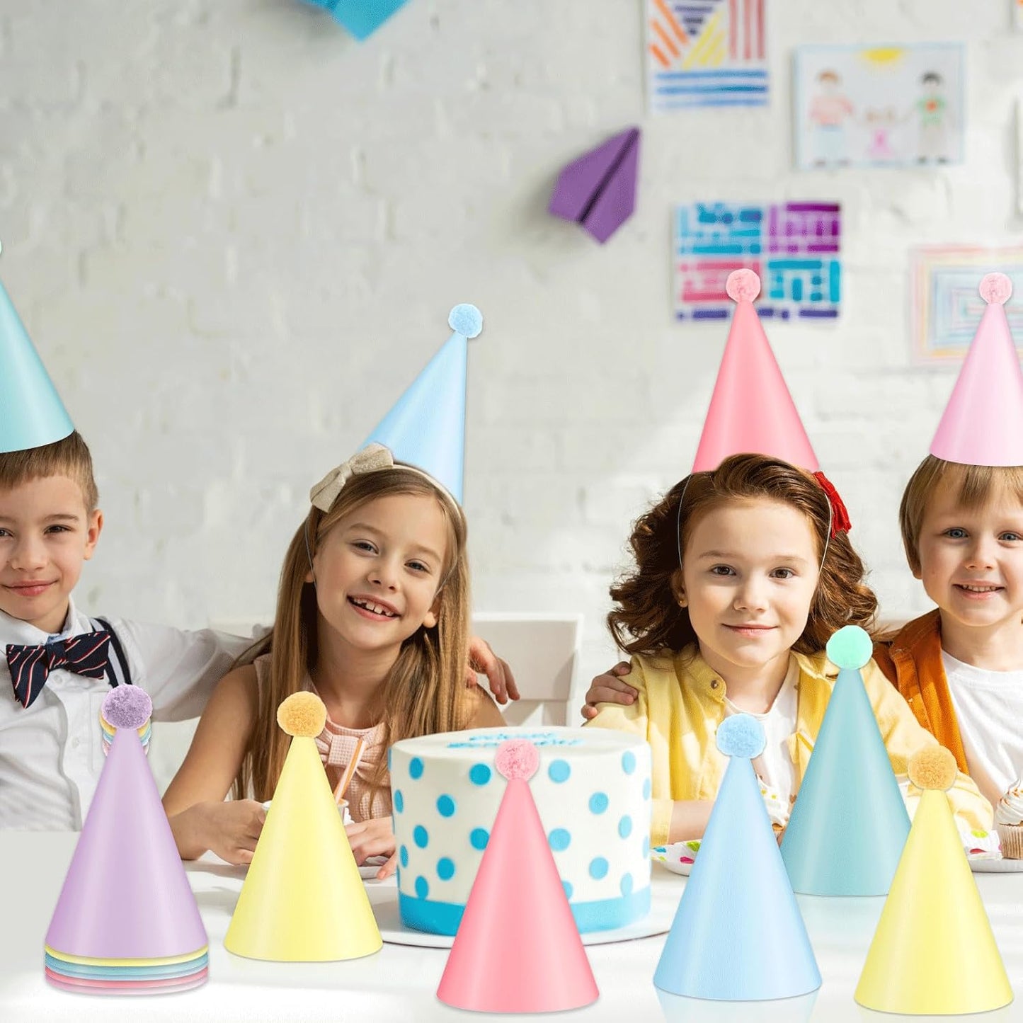 24 PCS Rainbow Party Hats - DIY Assemble Pastel Rainbow Themed Paper Hats Pastel Party Birthday Party Cone Hats Macaron Themed Party Hats for Kids and Adults Birthday, Baby Shower Party Decorations