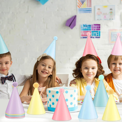 24 PCS Rainbow Party Hats - DIY Assemble Pastel Rainbow Themed Paper Hats Pastel Party Birthday Party Cone Hats Macaron Themed Party Hats for Kids and Adults Birthday, Baby Shower Party Decorations