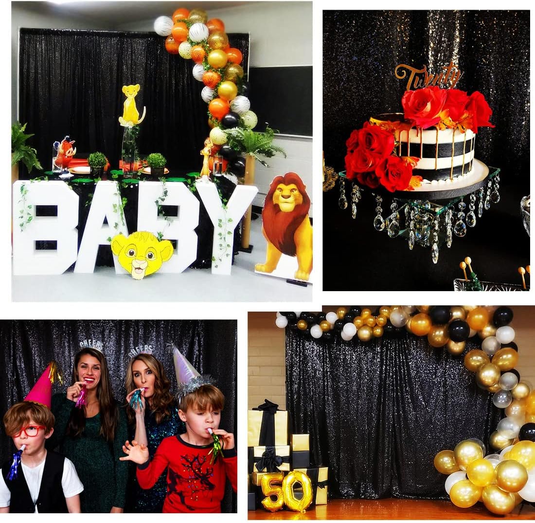 Poise3EHome Black Sequin Backdrop Curtains, 2 Panels 2FTx8FT Glitter Photo Booth Backdrop for Halloween Birthday Bachelorette Wednesday Twilight Party Decorations