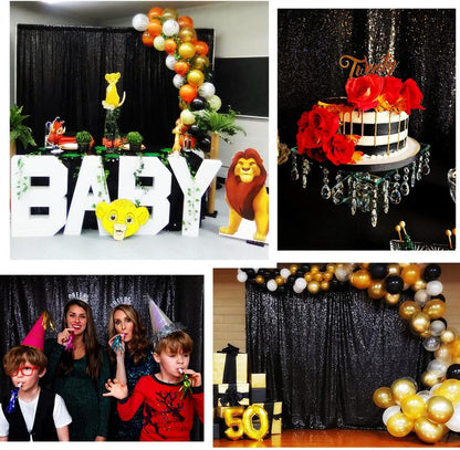 Poise3EHome Black Sequin Backdrop Curtains, 2 Panels 2FTx8FT Glitter Photo Booth Backdrop for Halloween Birthday Bachelorette Wednesday Twilight Party Decorations