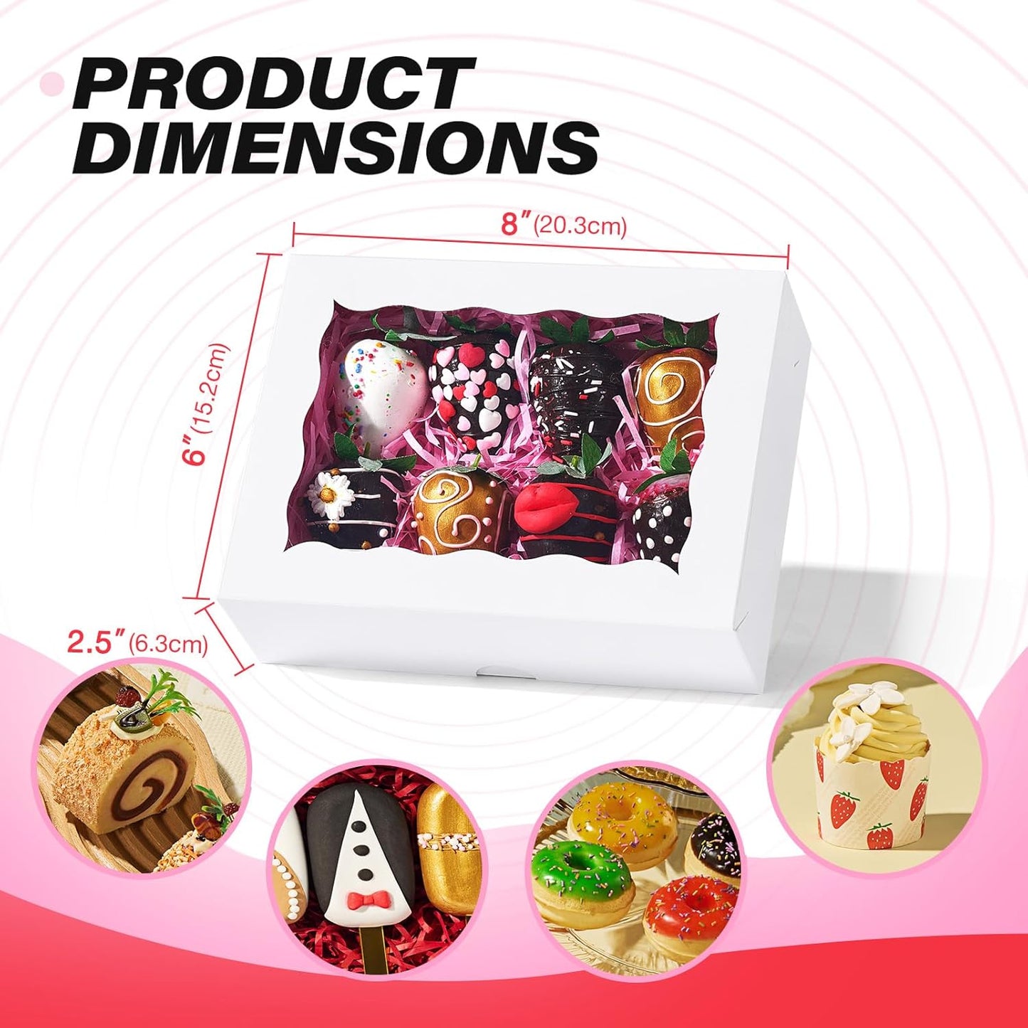 8PCS Brown Bakery Boxes with Window, 8x6x2.5 Inch Gift-Ready Pastry Box for Chocolate Strawberries, Macarons, Donuts, Truffles, Ores, Cookies, Donuts, Perfect for Different Holiday Celebrate