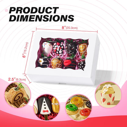 8PCS Brown Bakery Boxes with Window, 8x6x2.5 Inch Gift-Ready Pastry Box for Chocolate Strawberries, Macarons, Donuts, Truffles, Ores, Cookies, Donuts, Perfect for Different Holiday Celebrate