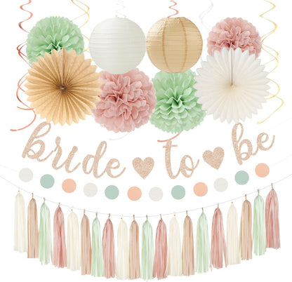 Champagne-Gold Beige Fall Baby-Shower Party-Decorations - 36pcs Welcome Home Banner Sign,Neutral Paper Lanterns,Girl Streamers Garland,Boho Hanging Tissue Pom Poms Flowers Fans Backdrop Decor Burgleda