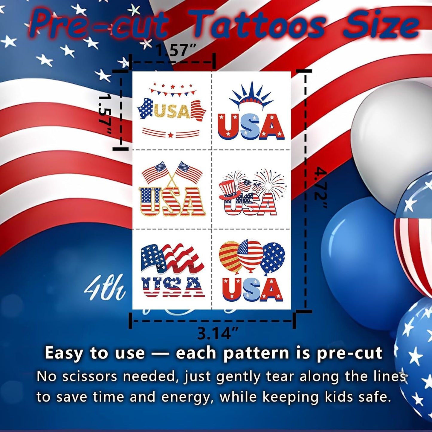 180Pcs Patriots-Tattoos Red-White and Blue - 4th of July American USA Flag Tattoos Individually Sheets Fourth of July Stickers Independence/Memorial/Labor Day Party Decorations Favors