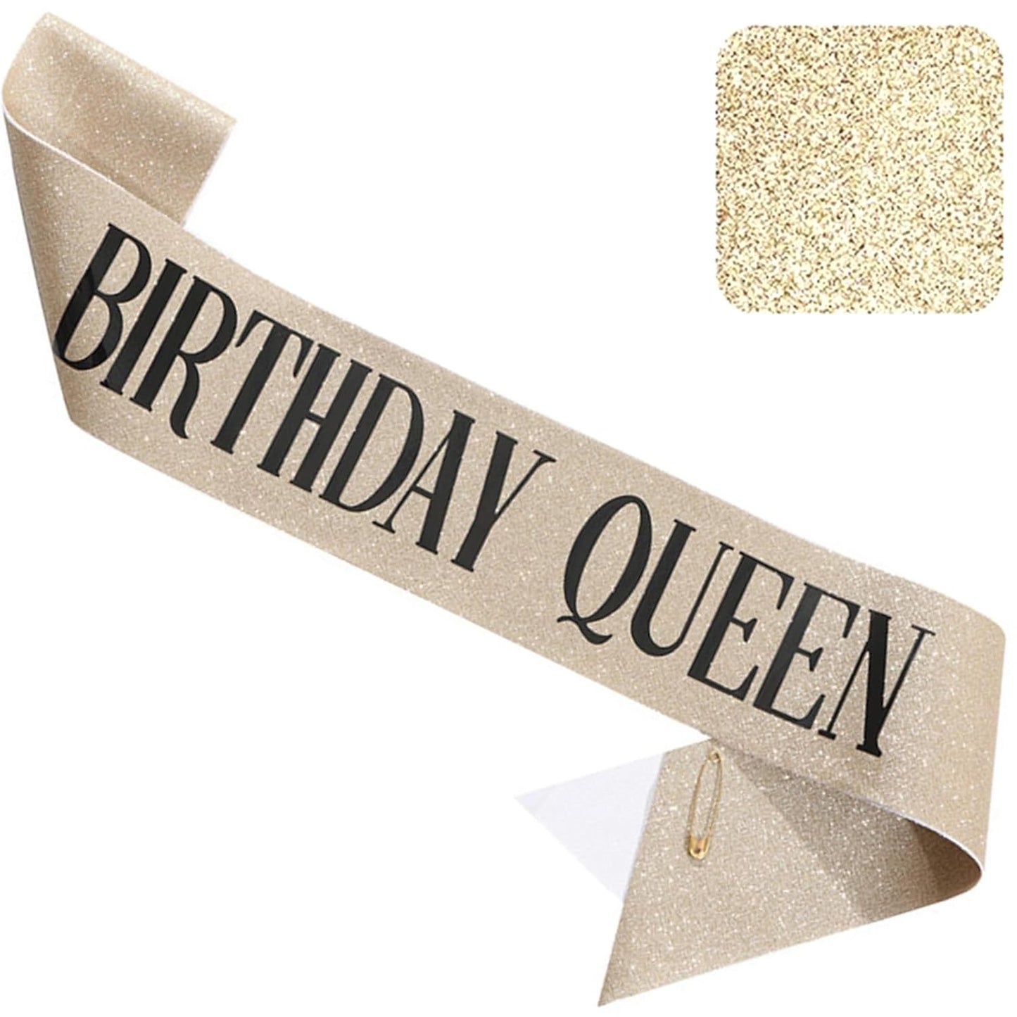 Gold Glitter Birthday Queen Sash for Women Girls, Happy Birthday Party Supplies and Decorations