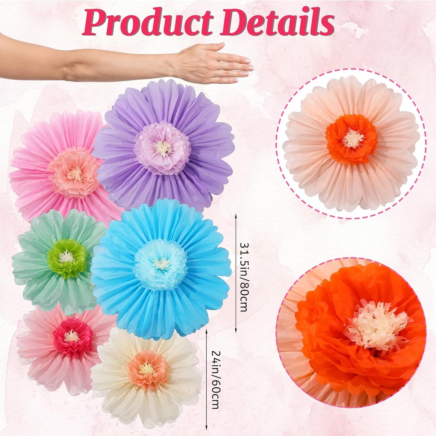 Giegxin 20 Pcs 31.5'', 23.6'', 11.8'', 9.8'' Pink Giant Paper Flower Boho Large Tissue Flower for Wall Pink Pom Pom Floral Decoration for Wall Wedding Bridal Shower Classroom Tea Party Birthday Decor