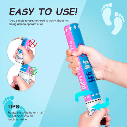 POPUPARTY 2 Pack Pink Gender Reveal Fire Extinguishers with 4 Pack Pink Confetti Cannons for Baby Girl Gender Reveal Party