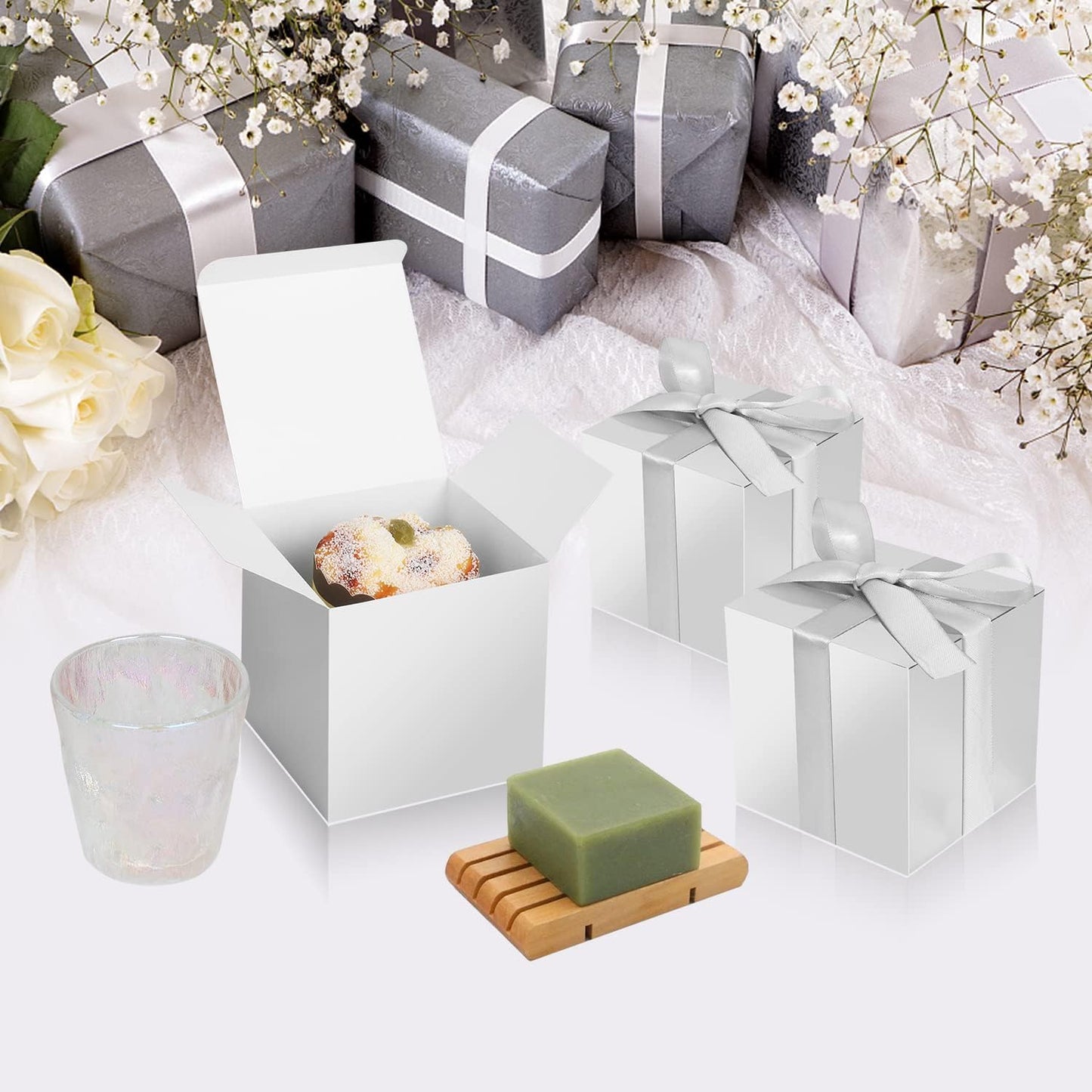 100 Pack Small Gift Boxes, 2x2x2 Inches Favor Boxes Gold Paper Gift Boxes with Lids for Presents, Crafting, Cupcake Boxes, Gifts, Candy Boxes for Wedding Party Bridal Shower Baby Shower Favors