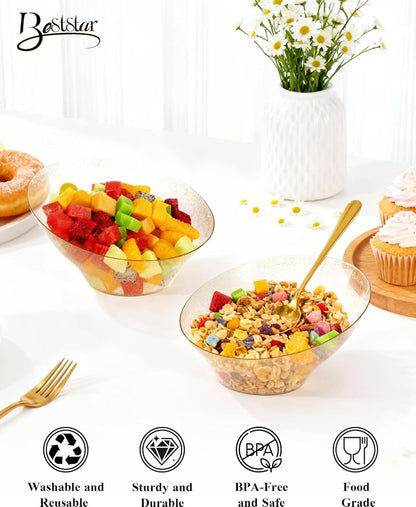BESTSTAR Clear Plastic Serving Bowls 8 Pack 54 OZ– Angled Disposable Party Bowls for Chips, Salad, Fruit & Candy – Heavy Duty Clear Serving Bowls for Parties, Buffet, Catering, Wedding, Daily Use