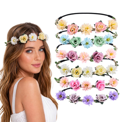 Women Headpieces Collection Accessories - 6 PCS Boho Hair Wreaths, Flower Crowns, Tiaras for , Brides, Bridesmaids, Flower Girls, Weddings