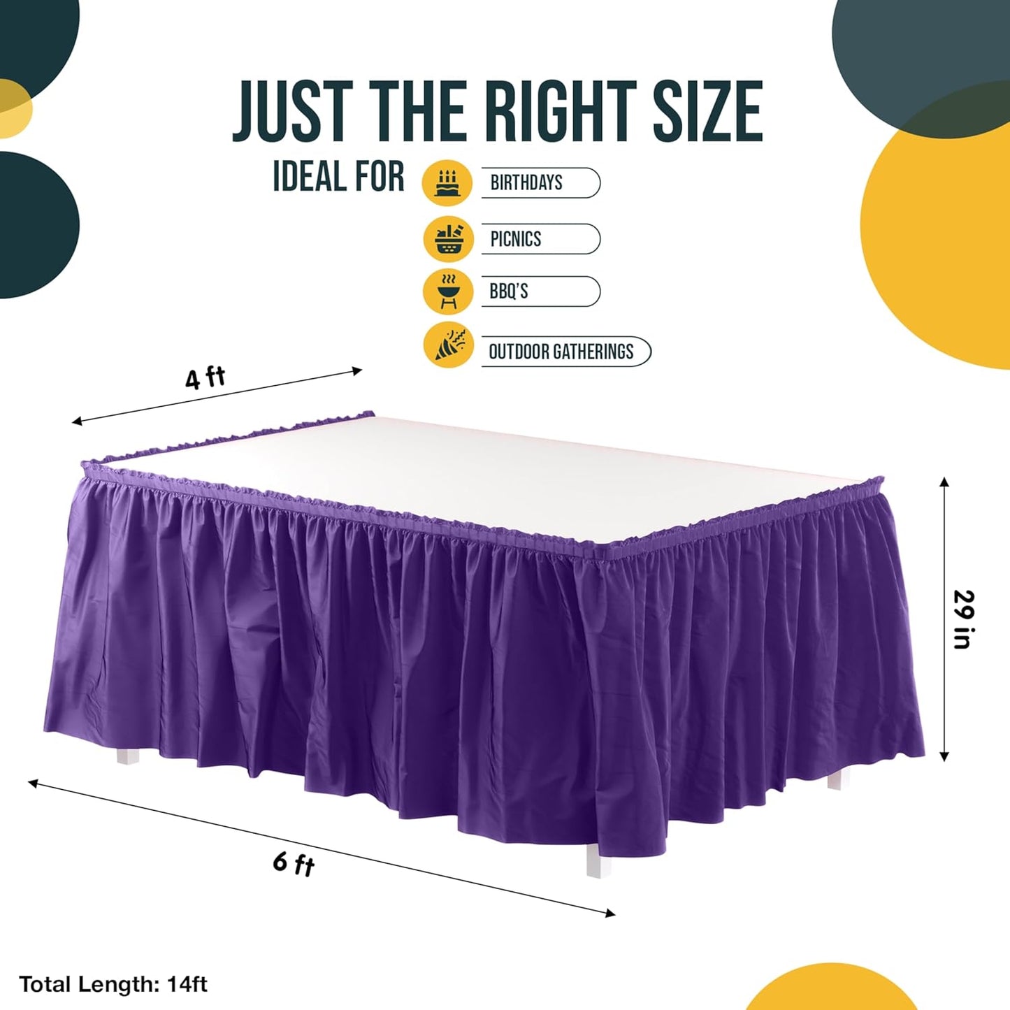 Exquisite Ruffle Table Skirt Black 6 Pack 14 Ft Long Table Skirts for Rectangle Tables 6ft Plus or Round Tables Skirts with Adhesive Strip for Gender Reveal Decor & Happy Birthday Parties