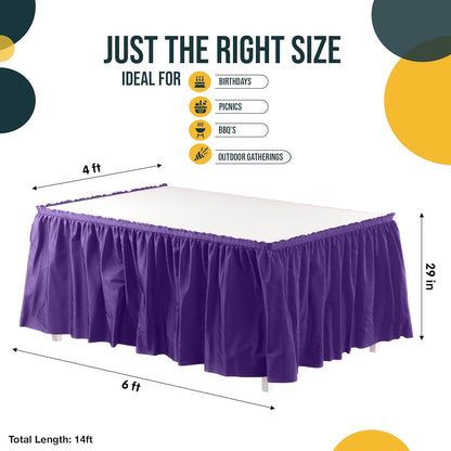 Exquisite Ruffle Table Skirt Black 6 Pack 14 Ft Long Table Skirts for Rectangle Tables 6ft Plus or Round Tables Skirts with Adhesive Strip for Gender Reveal Decor & Happy Birthday Parties
