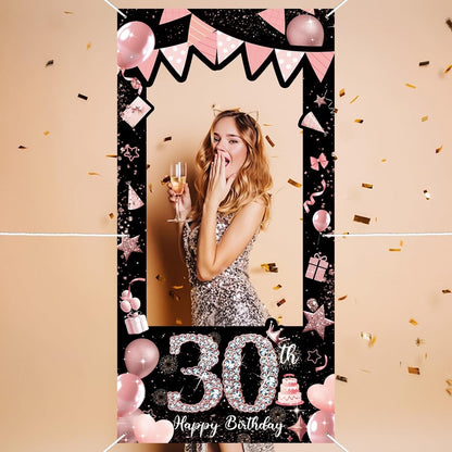 Pink 80th Birthday Neon Photography Banner Backdrop Glow Party Disco Dance Neon Theme Birthday Banner Photo Frame Props Props Selfie Background Face Cutout Photo Props Decoration