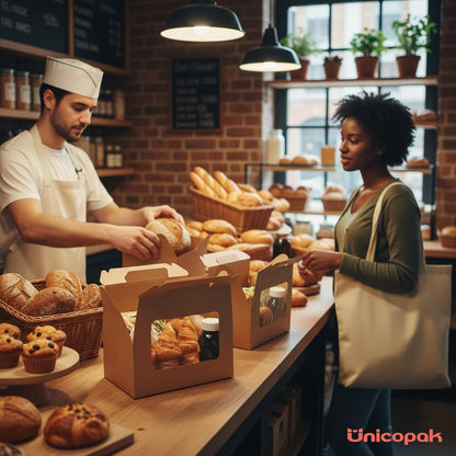 UnicoPak 30 Pack 9x6x6 Gable Boxes, Large White Treat Boxes with Handles, Cardboard Gift Boxes for Party Favors, Lunch, Bakery, Cookies, Picnic, To-Go Food, DIY Gift Packaging