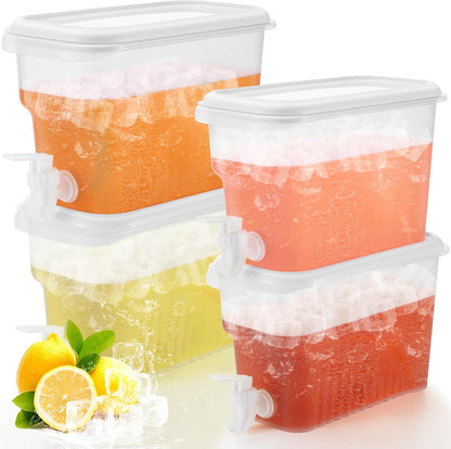 Hoolerry 4 Pack 0.8 Gallon Drink Dispenser for Fridge with Spigot Plastic Beverage Dispenser for Juice Lemonade Iced Tea Water Refrigerator Drink Container for Parties
